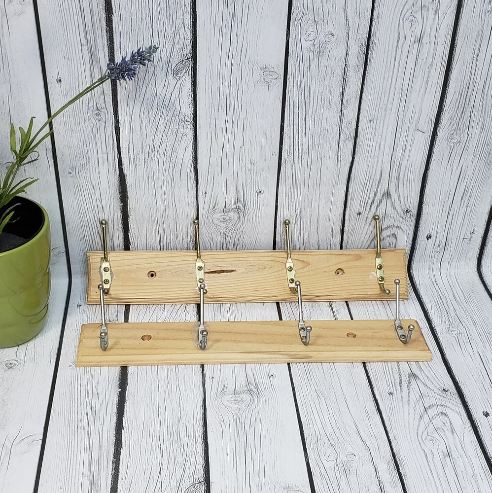 2 Wooden Hook Boards 4 Iron Hooks